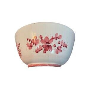 Deruta Italy Pottery Hand Painted Floral Bowl Artist Signed Pinkish Red Bird
